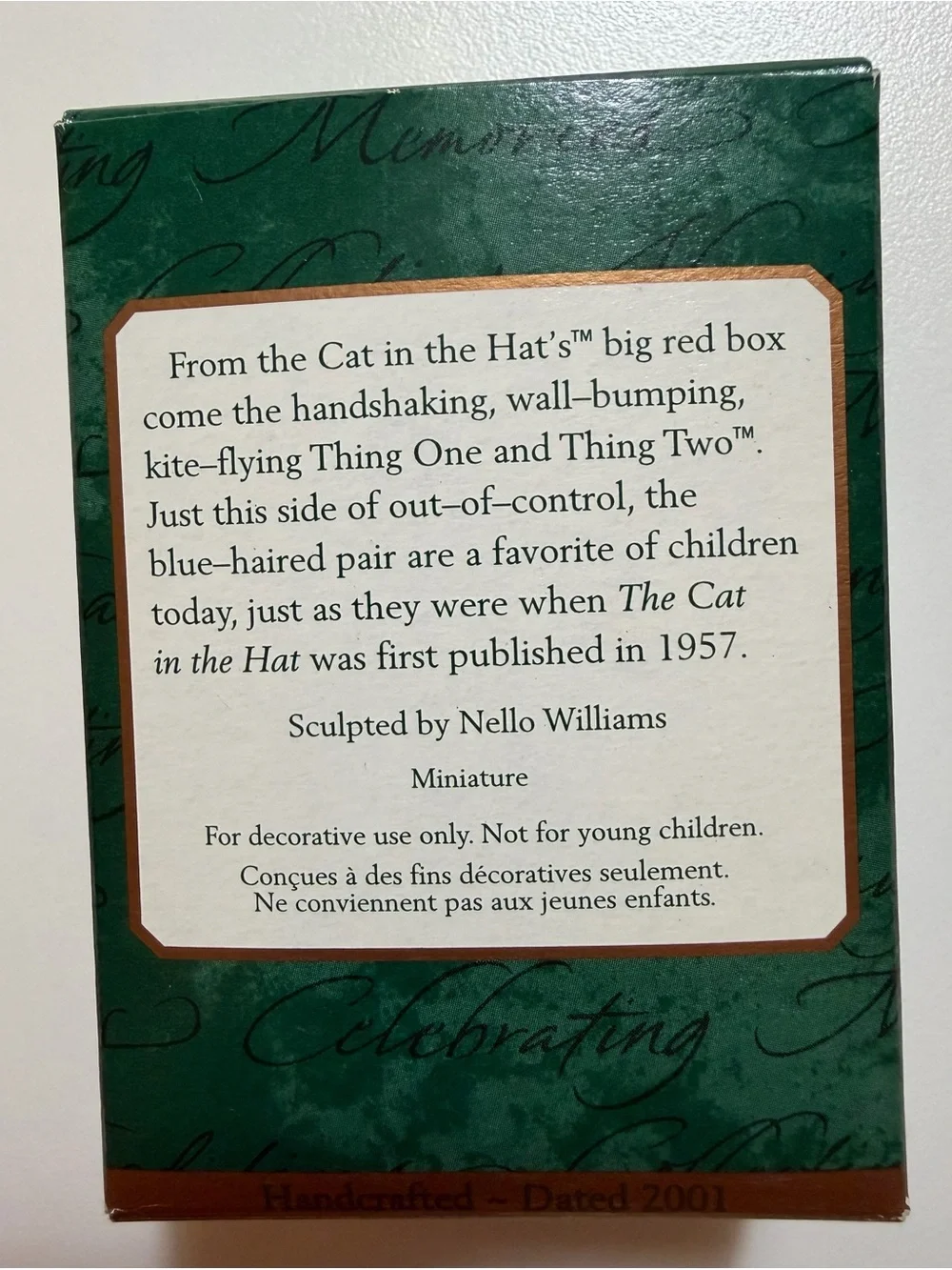 Vtg 2001 Hallmark Miniature Ornament Set Dr Seuss Cat In The Hat, Thing 1 & 2